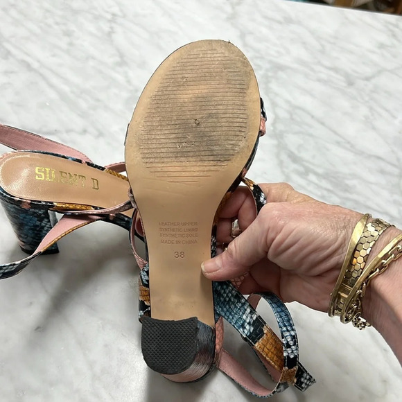 Anthropologie | Silent D Pink Blue Snake Print Ankle Wrap Georgi Sandal Size 8 - Picture 9 of 12